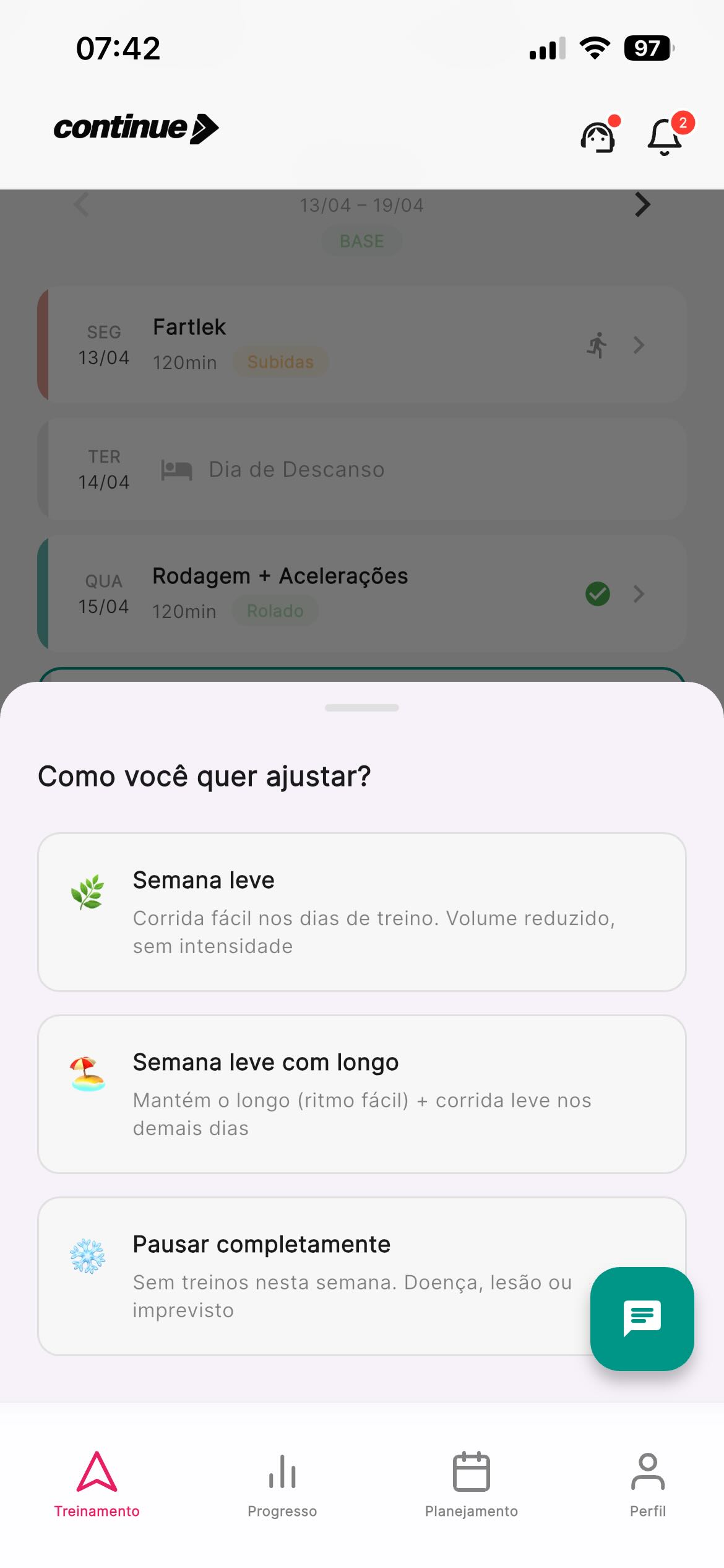Ajustes automáticos no plano de Trail Run
