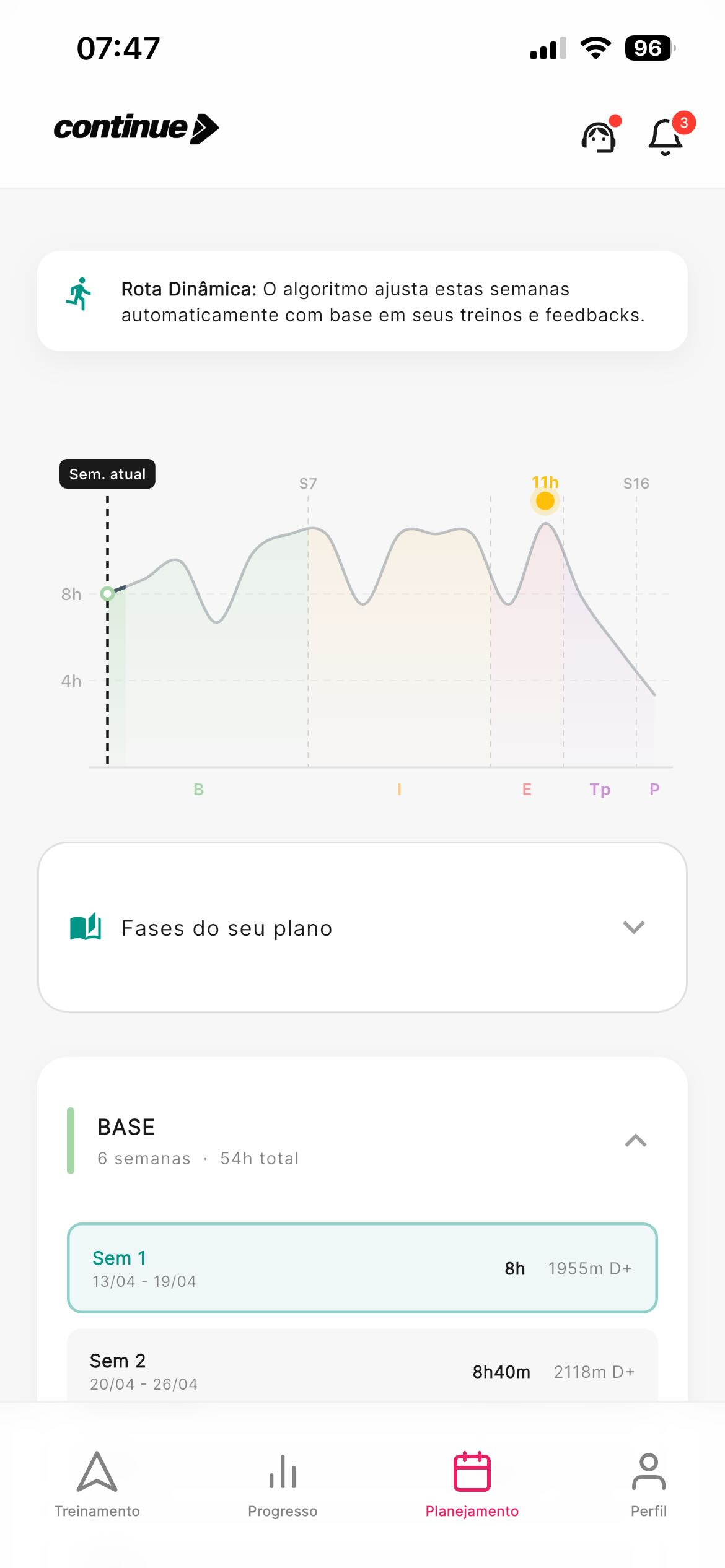 Macrociclo do plano de Trail Run no app Continue